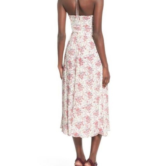 WAYF Dress Halter Top Midi Length Cut Out Abdomen Pink White Floral Tie Neck - Picture 4 of 16